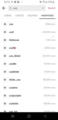 TikTok hashtags in InBeat search