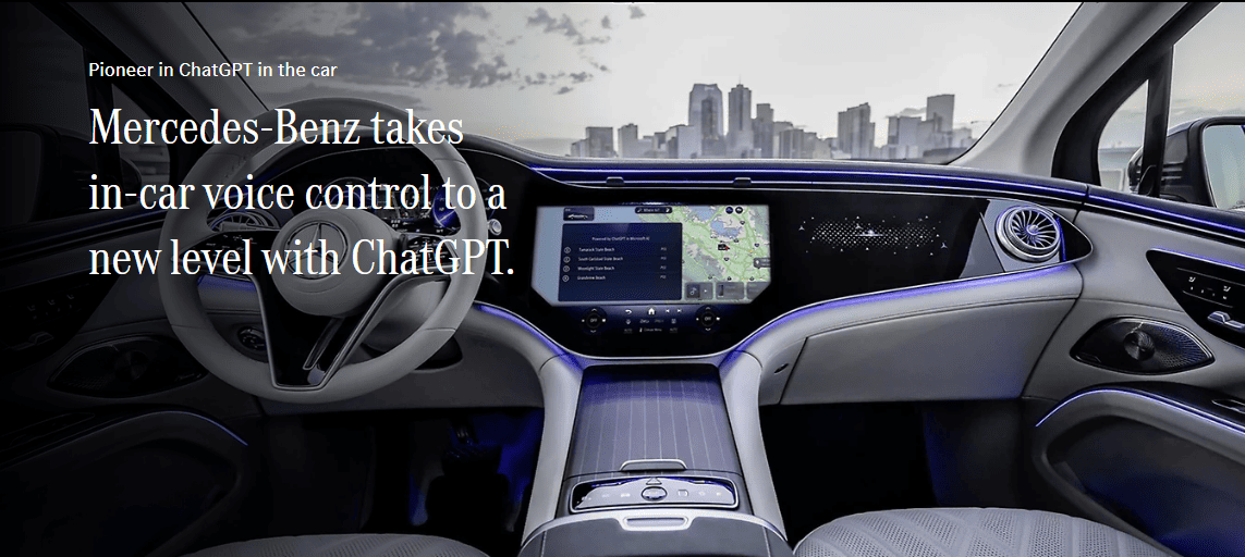 Mercedes-Benz car interior showcasing ChatGPT-powered control on display.