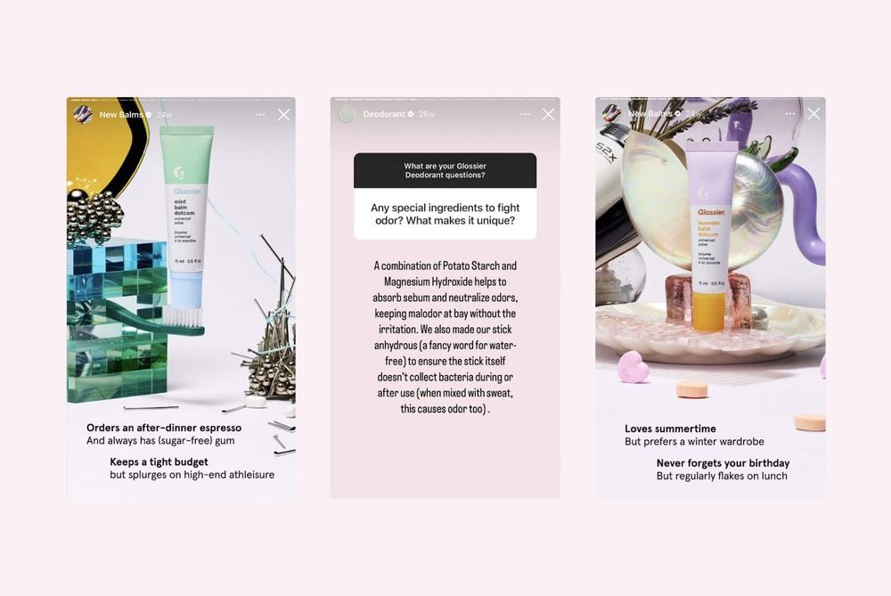 Example of Instagram Story ads showing beauty products with simple, clean visuals.
