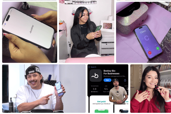 A grid of UGC creator images from inBeat showing influencers using and promoting a mobile app on smartphones in lifestyle settings.